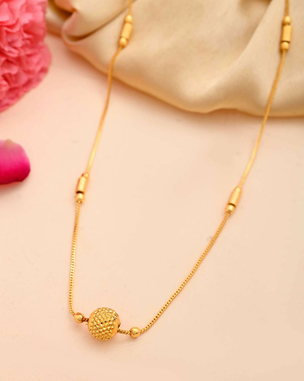 VOJ Gold-Polished Designer Piped Chain WithBig Gold Bead.
