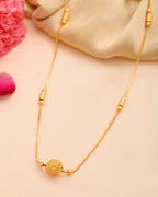 VOJ Gold-Polished Designer Piped Chain WithBig Gold Bead.