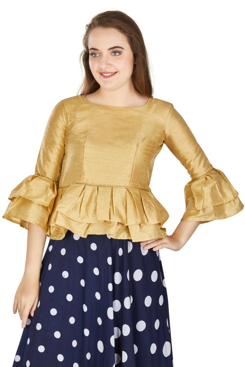Aastha Fashion Women's Beige Art Silk Bell Sleeves attire with Poly Cotton Lining Blouse