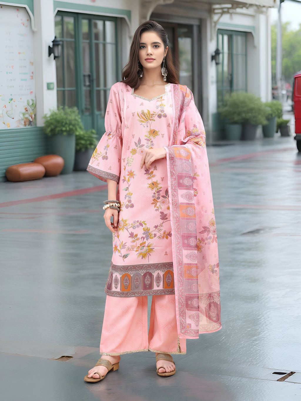 Joban Fashion Pink Position Digital Print With Position Foil Kurta Set - Distacart