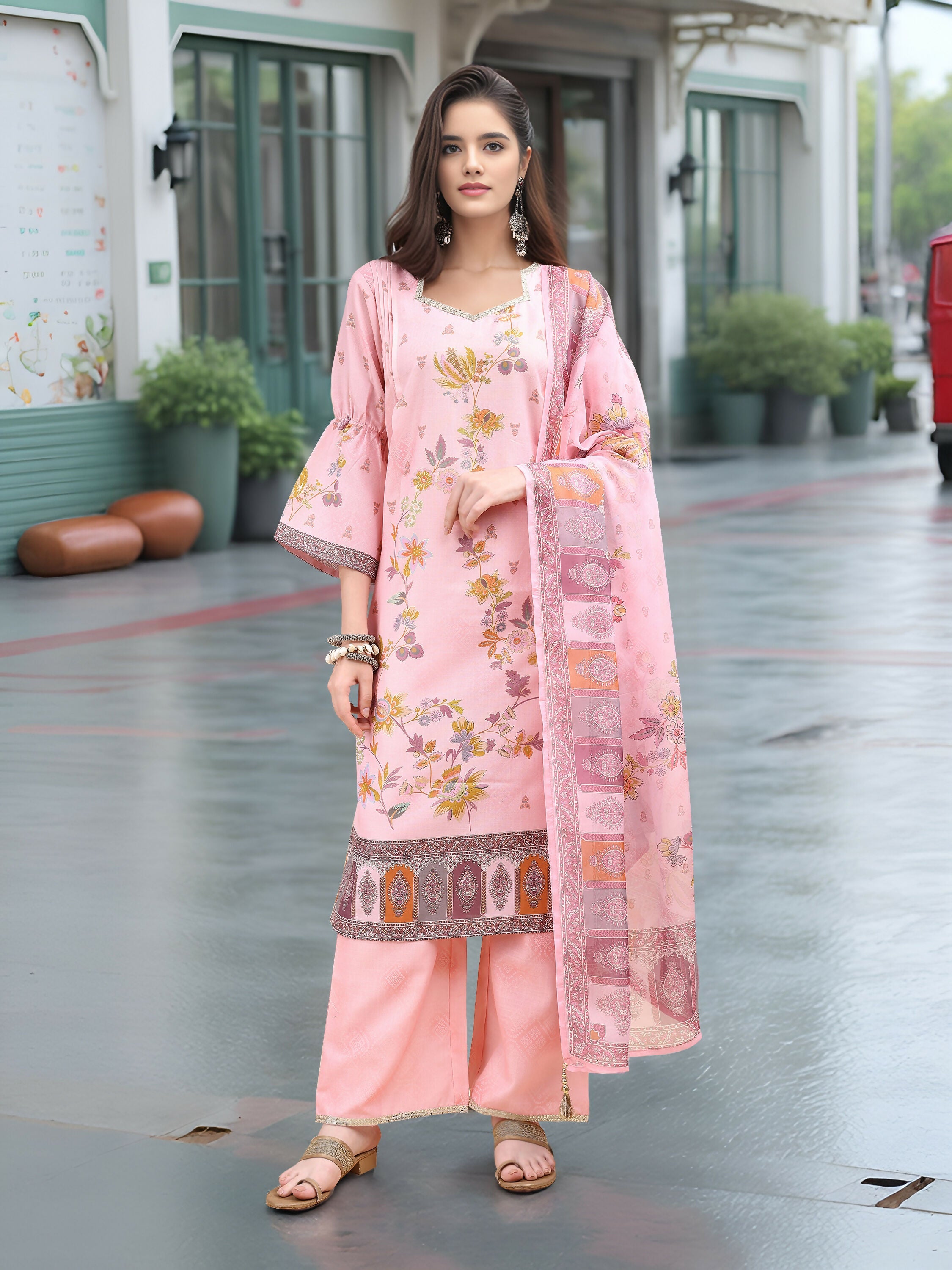 Joban Fashion Pink Position Digital Print With Position Foil Kurta Set - Distacart