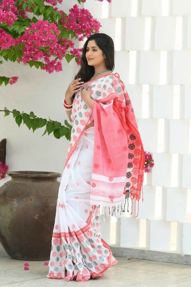 Beatitude White Cotton Jamdani Saree