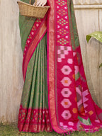 Shree Shyam Fashion Pochampalli Silk Mhendi Green Saree - Distacart