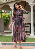 Kaajh Women's Black Bagru Print Floral Cotton Dress - Distacart