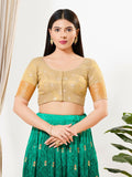 Joban Fashion Gold Tissue Padded Blouse With Round Neck Elbow Sleeves - Distacart