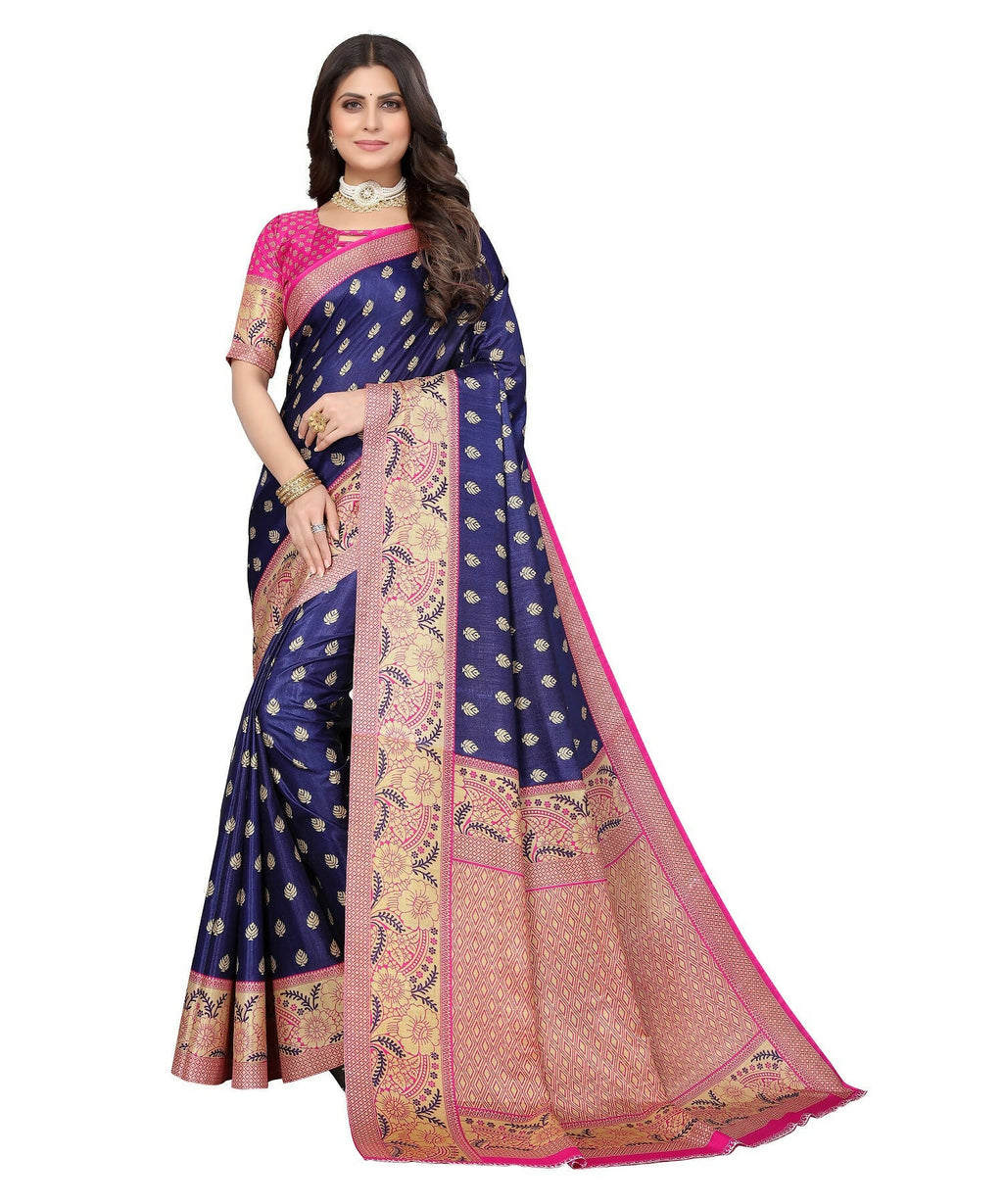 Vamika Navy Blue Printed Art Silk Saree