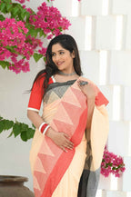 Beatitude Cream Temple Border Cotton Saree