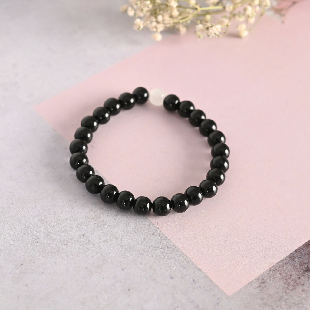 NVR Men & Women Black Marble Crystal Beaded Elasticated Bracelet - Distacart
