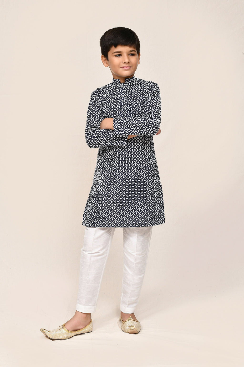 Joban Fashion Cotton Navy Blue Kurta With Straight Fit Pant