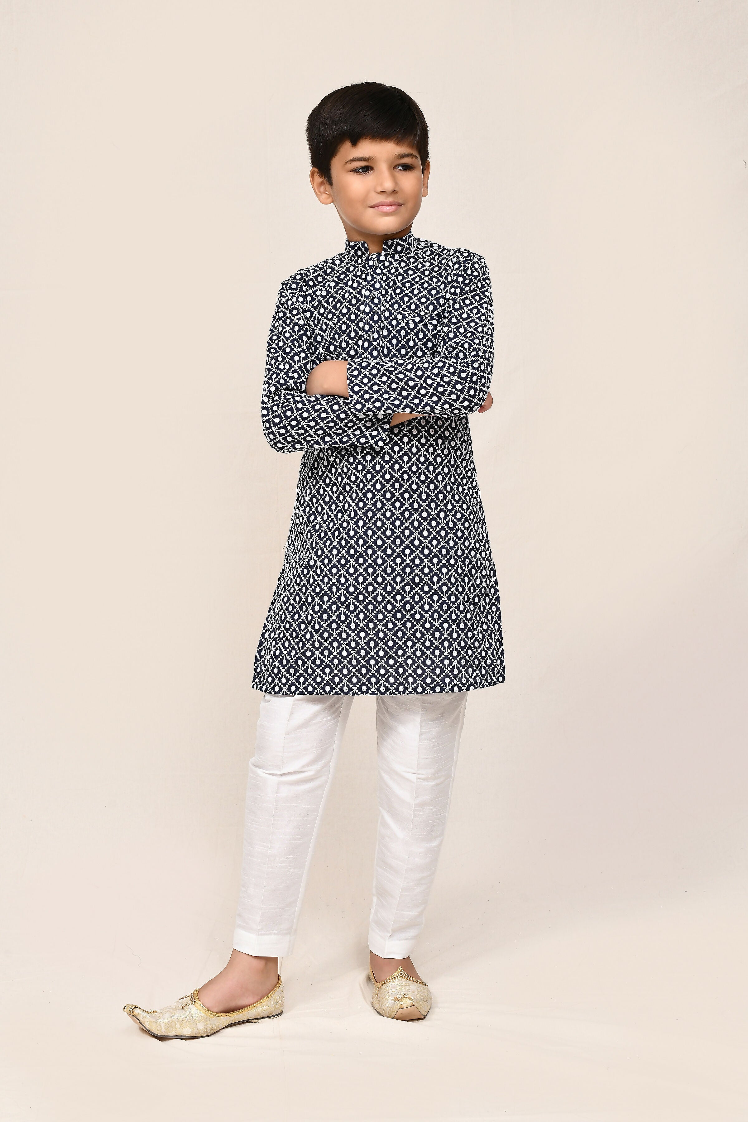 Joban Fashion Cotton Navy Blue Kurta With Straight Fit Pant