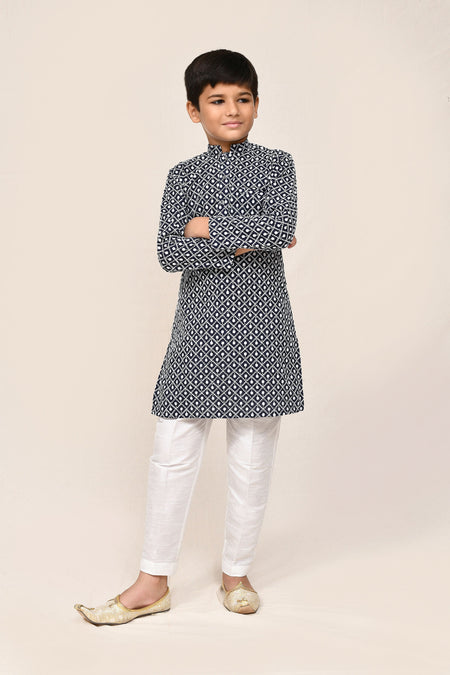 Joban Fashion Cotton Navy Blue Kurta With Straight Fit Pant