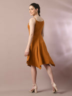 Myshka Women's Mustard Solid Shoulder Straps Fit and Flare Party Dress - Distacart