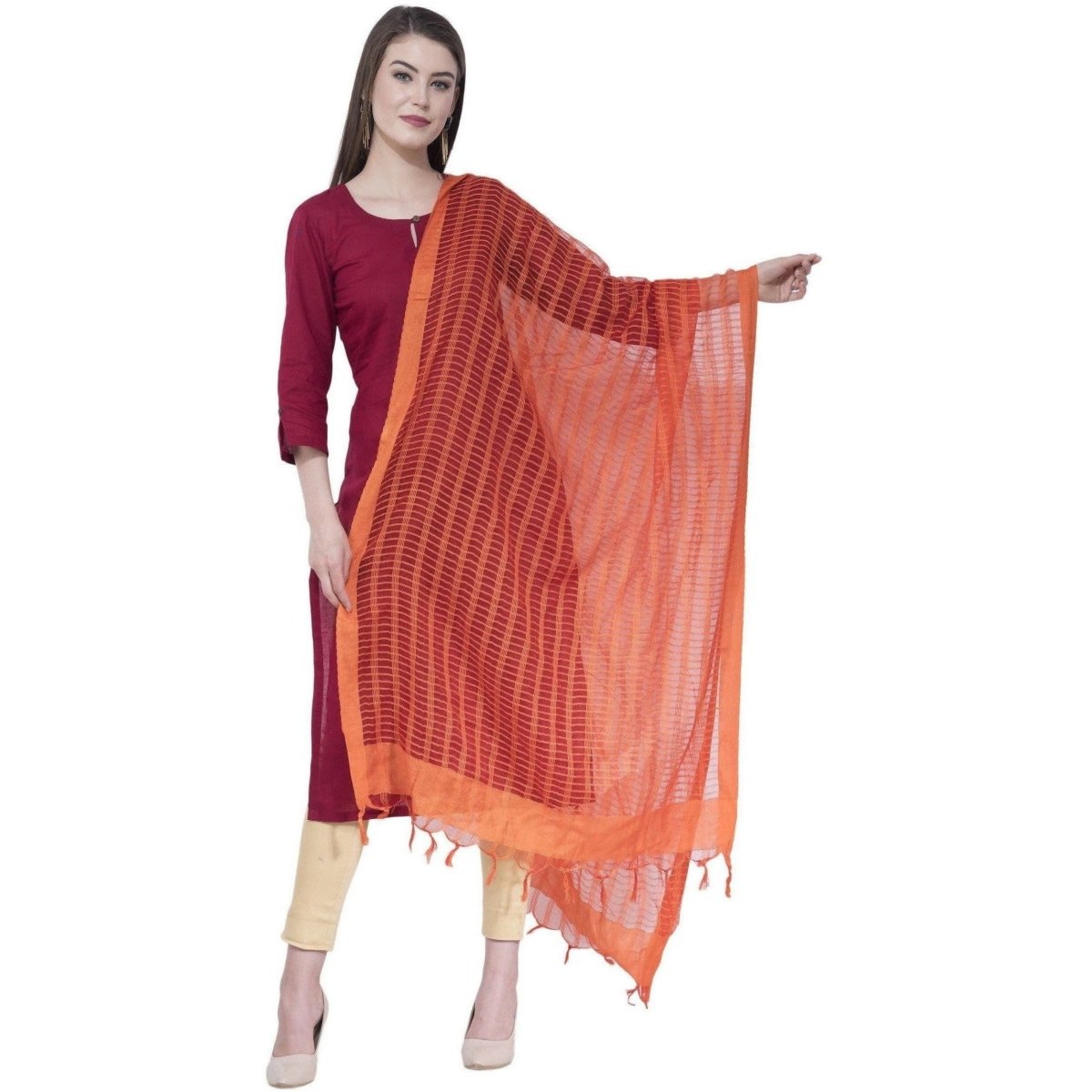 A R SILK Orange Color Regular Dupatta Dupattas and Chunnis