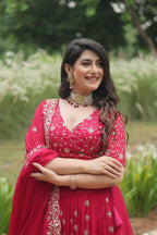 Vastranavya Designer Heavy Sequins & Thread Embroidered work Lehenga Choli - Red