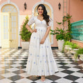 The52 Women's Gorgeous Thread work Cotton Rayon Fabric Flared Dress