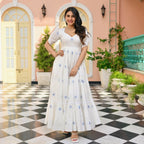 The52 Women's Gorgeous Thread work Cotton Rayon Fabric Flared Dress