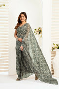 Joban Fashion Grey  Geomatric Color Block Linen Ready To Wear Saree With Unstitched Blouse - Distacart