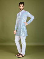 Vastranavya Ombre Blue Premium Real Georgette Thread Sequence & Embroidery work Kurta
