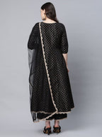 Ahalyaa Women Black Poly Silk Gold Printed Anarkali Kurta Palazzo Set With Dupatta - Distacart