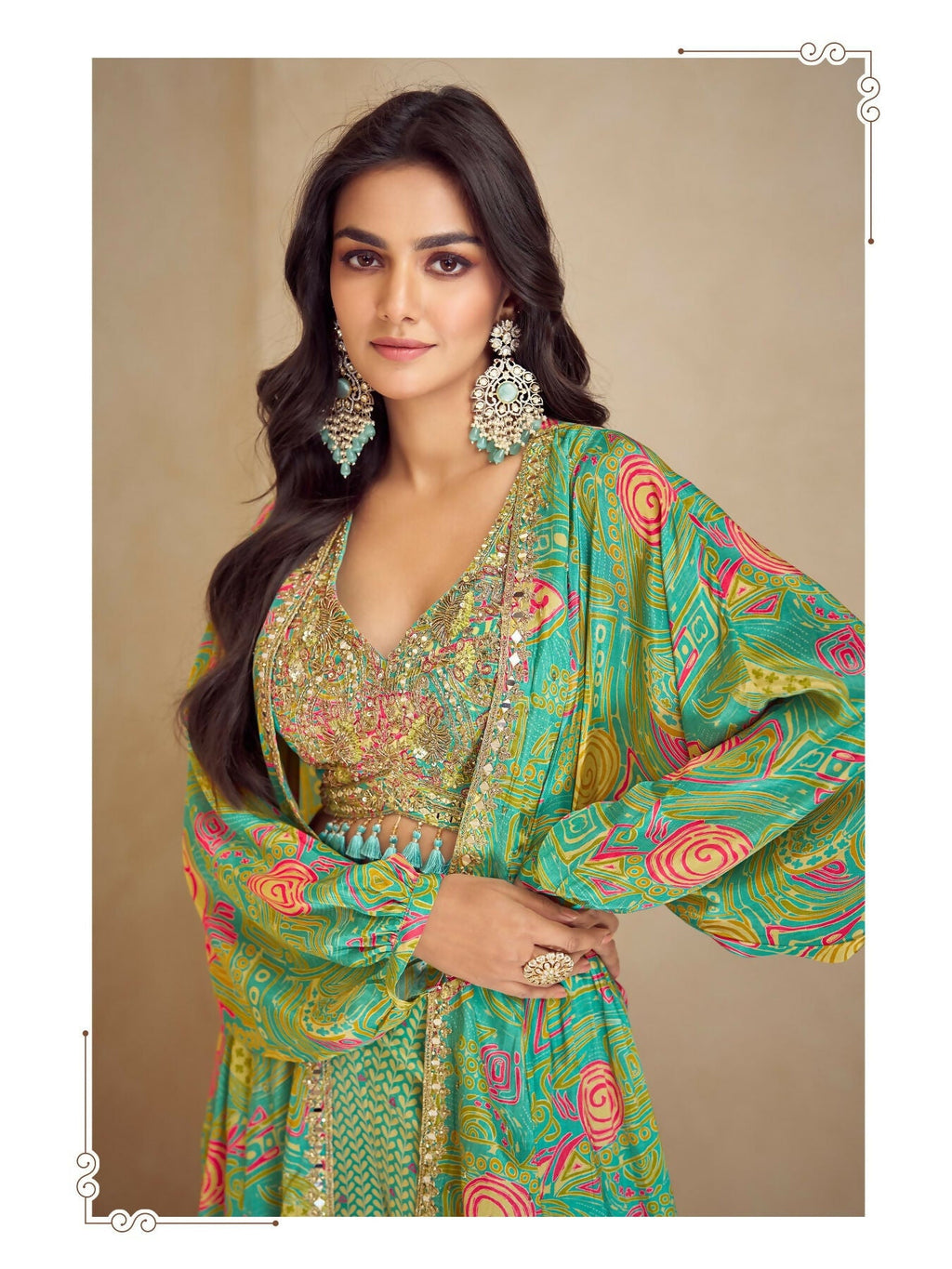 Anaita Green Real Chinon Stitched 3 Piece Suit with Printed & Embroidery hand work - Distacart
