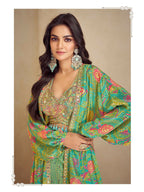 Anaita Green Real Chinon Stitched 3 Piece Suit with Printed & Embroidery hand work - Distacart