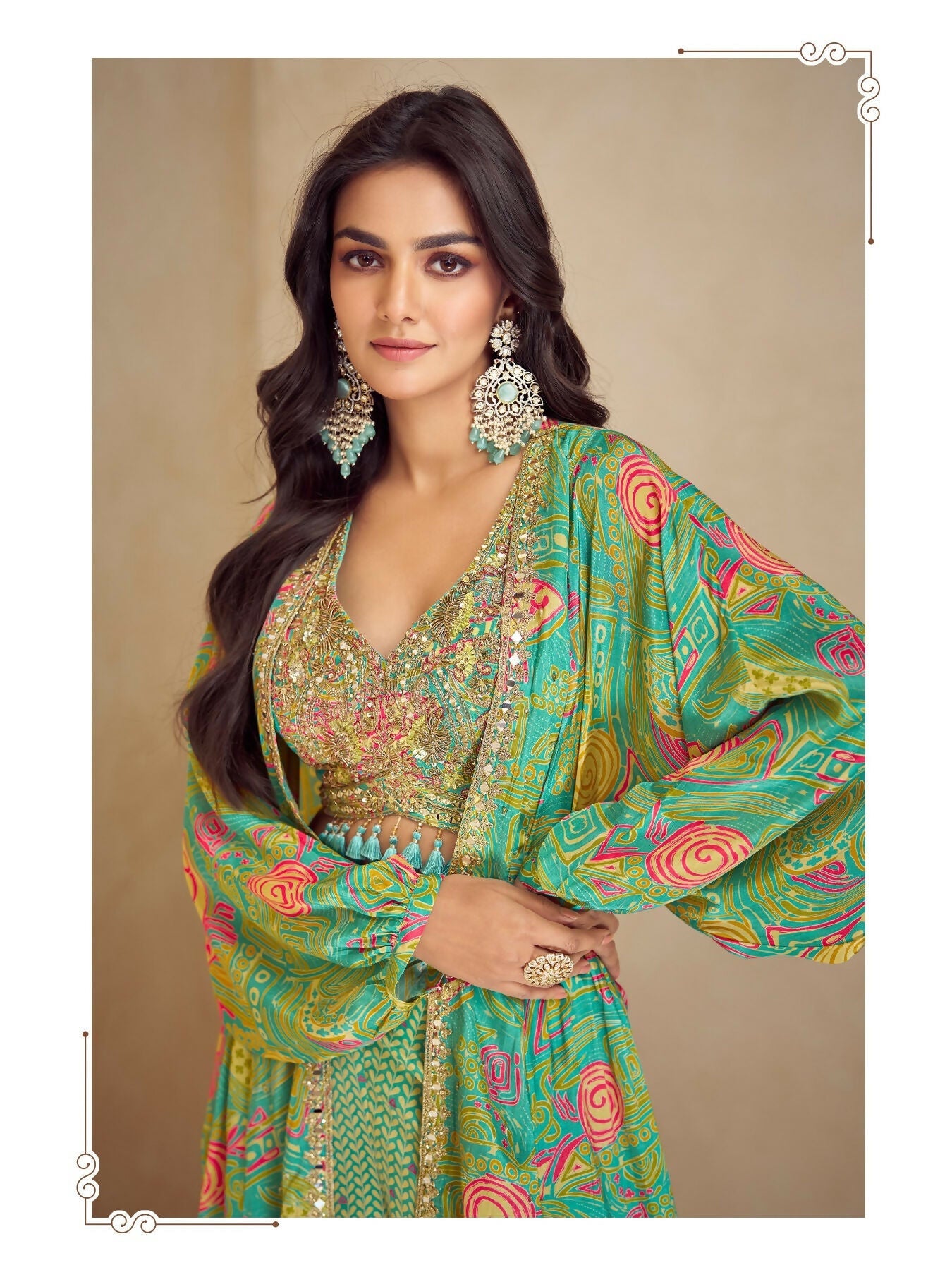 Anaita Green Real Chinon Stitched 3 Piece Suit with Printed & Embroidery hand work - Distacart