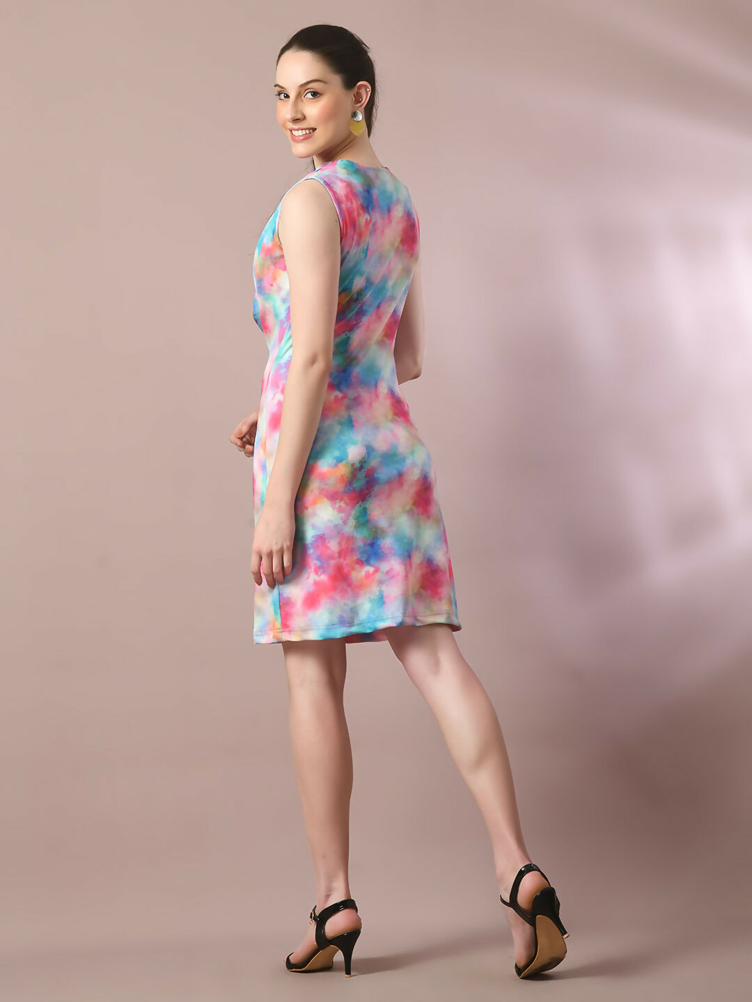 Myshka Women's Multi Printed Cowl Neck Bodycon Party Dress - Distacart
