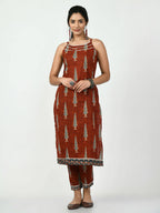 Myshka Women's Rust Straight Printed Kurta
