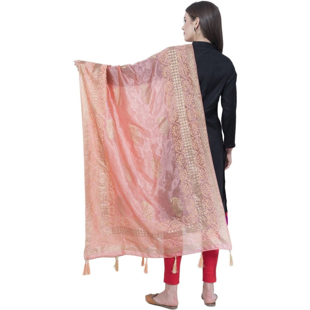 A R SILK Peach Color Silk Pahadi Print Dupattas and Chunnis