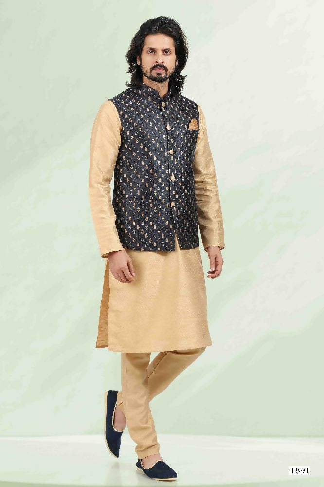 Raivat Ethnic Jacquard Banarasi Silk Woven Work 3 Pics Jacket Set In Blue Colour - Distacart