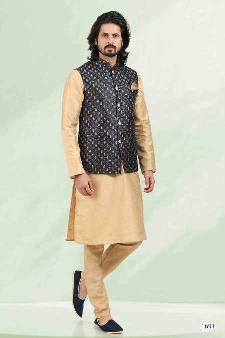 Raivat Ethnic Jacquard Banarasi Silk Woven Work 3 Pics Jacket Set In Blue Colour