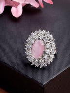NVR Women's Pink & Silver CZ-Studded Handcrafted Adjustable Finger Ring