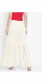 Mominos Fashion White Mirror Flower Work Palazzo