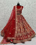 Jyoti Fashion Women's Red Velvet Multi Thread Embroidered with Zircon Diamond Work Wedding Lehenga Choli