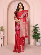 Aastha Fashion Red Soft Organza Silk Weaving Saree - Distacart