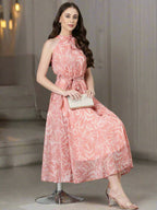 Souchii Peach Floral Chiffon Dress