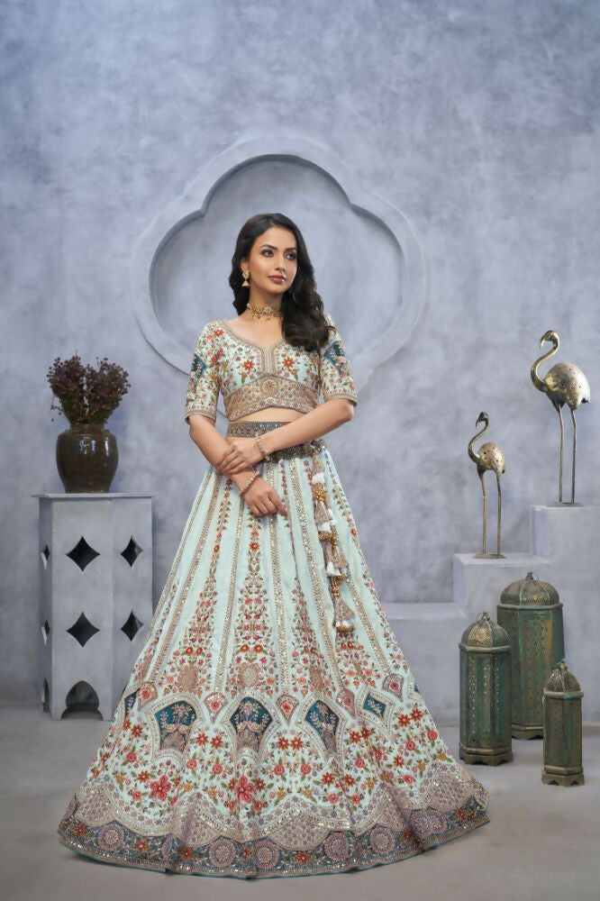 Kesar Fab Blue Silk Embroidered Lehenga