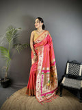 Joban Fashion Rose Pink Peacock & Floral Motifs Soft Lichi Silk Kanchipuram Saree - Distacart