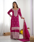 Joban Fashion Pink Kurta Set Silk Sequins , Zari, Coding & Thread Embroidered work - Distacart