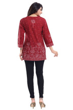 Snehal Creations Maroon Faux Crepe Printed Short Kurti Tunic Top