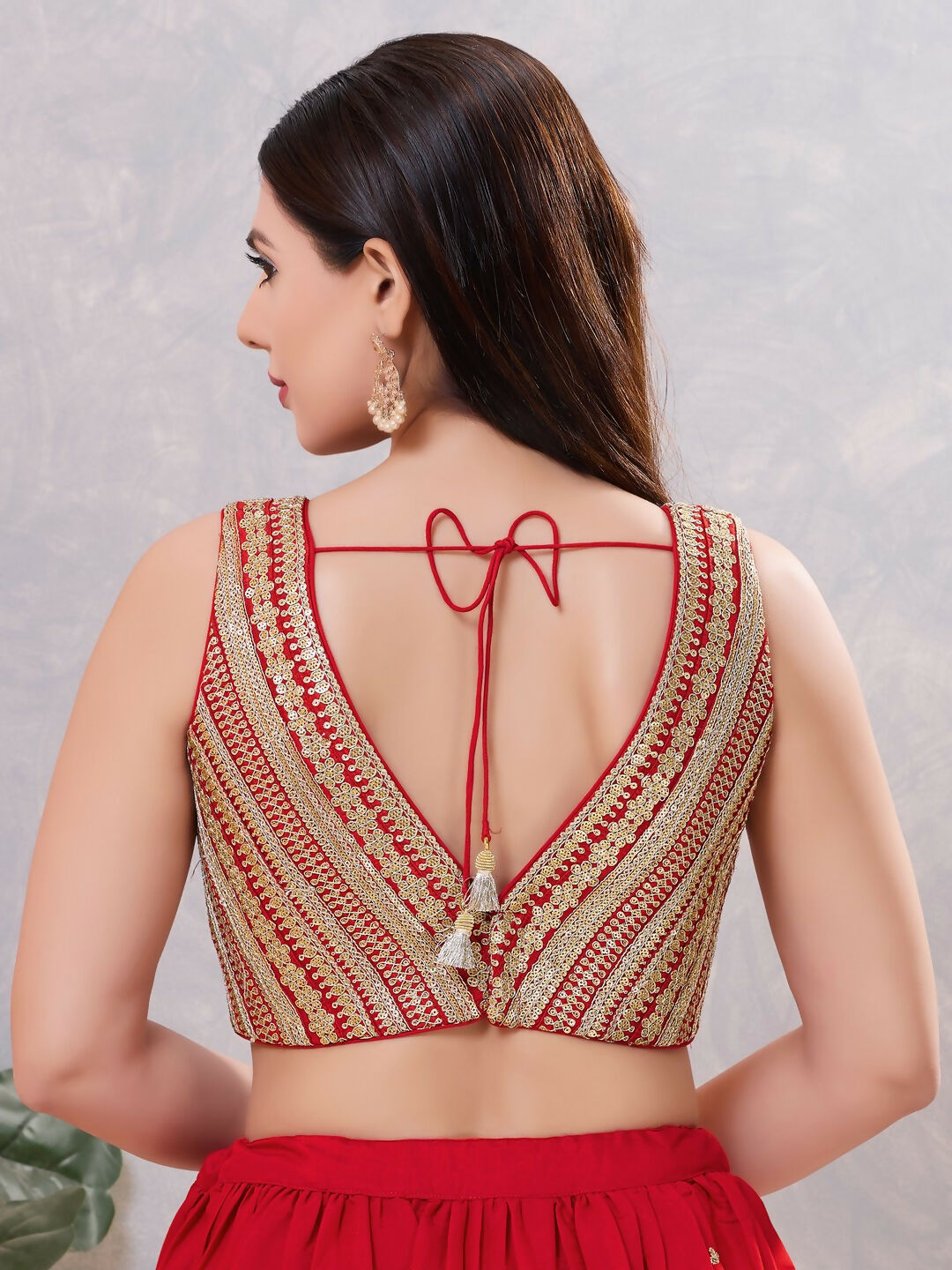 Joban Fashion Women Sequin Dark-Red Stitched Blouse
