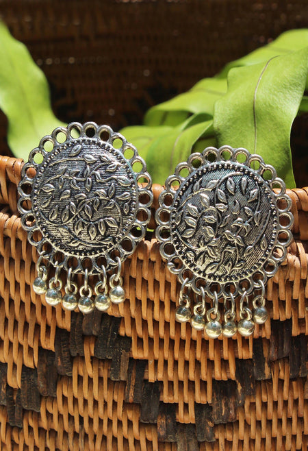 Mominos Fashion Johar Kamal Oxidised Silver Plated Stud Earrings