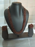 Inhanns Bloom Handmade Beaded Necklace With Earrings - 12 Layers - Coffee Necklace Set