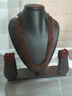 Inhanns Bloom Handmade Beaded Necklace With Earrings - 12 Layers - Coffee Necklace Set