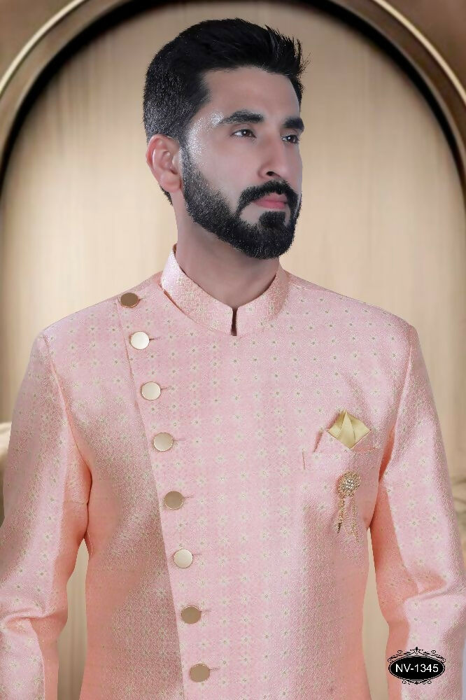 Joban Fashion Men's Pink Brocade Kurta with Pyjama