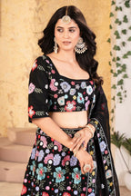 Eilara Flower Designer Black Lehenga For Reception