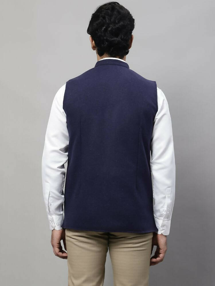 Even Apparels Pure Wool Nehru Jacket - Navy