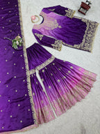The52 Women's Beautiful Chinon silk Fabric Embroidery Work Straight Kurta Palazzo and Dupatta Set - Distacart
