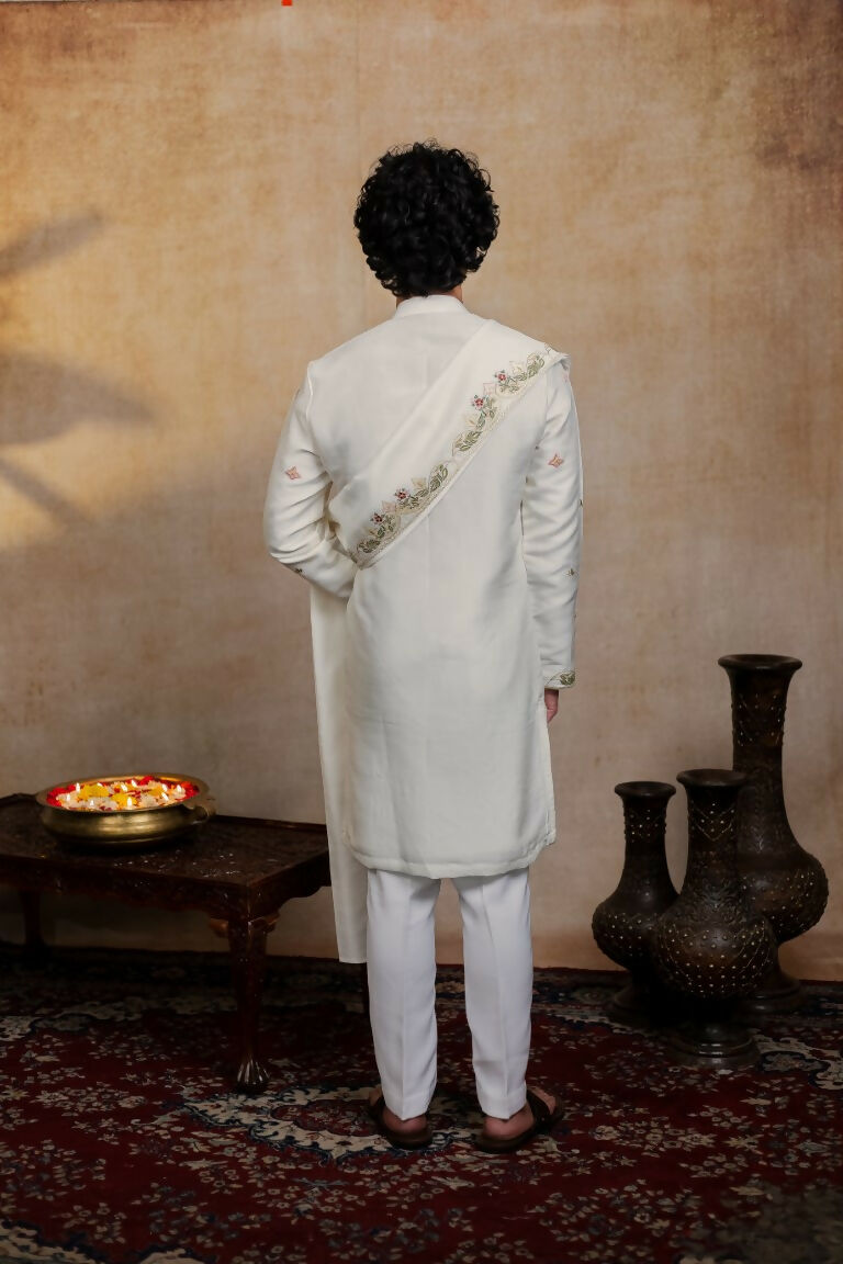 Falling Raw Silk Off White Geometric Symphony Kurta Set By Hilo Design