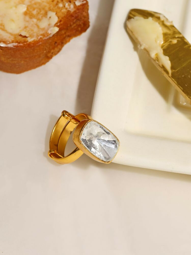 Kundan Gold plated Emarald cut Ring - Ruby Raang
